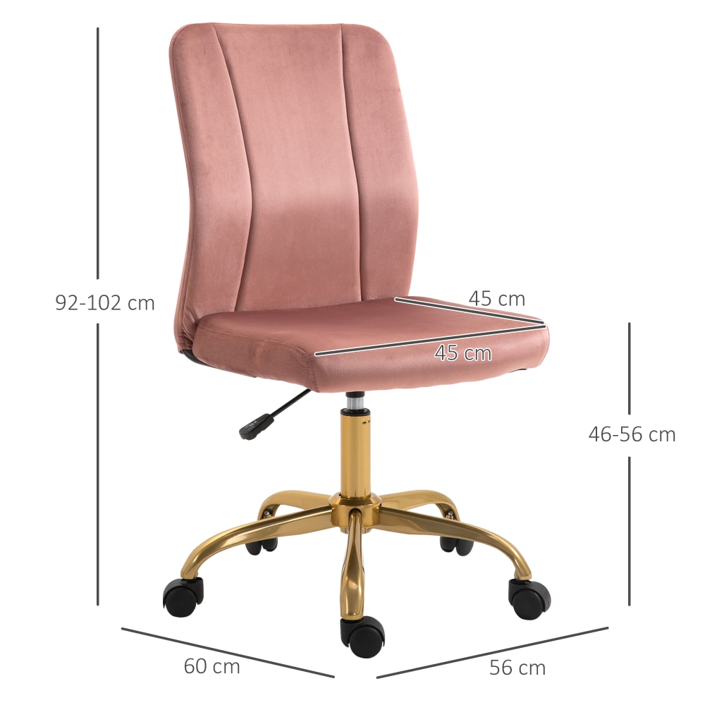 Chaise de bureau Vinsetto en velours rose et piètement doré — vue 4