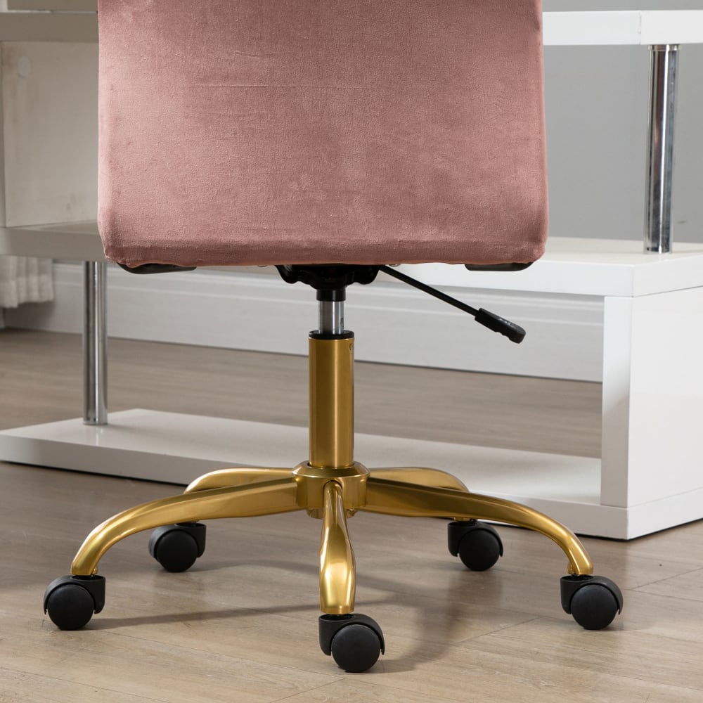 Chaise de bureau Vinsetto en velours rose et piètement doré — vue 6