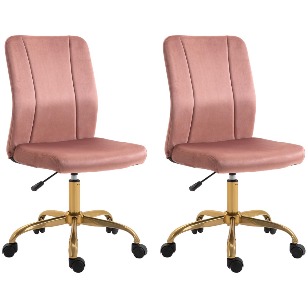 Chaise de bureau Vinsetto en velours rose et piètement doré