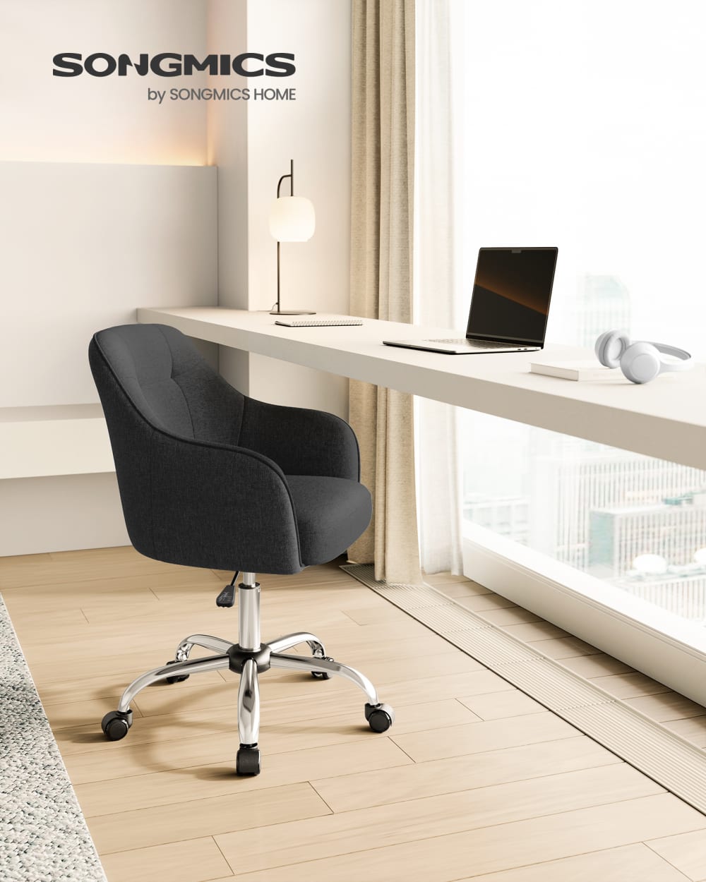 Chaise de bureau SONGMICS pivotante noire avec assise en tissu coton-lin — vue 2
