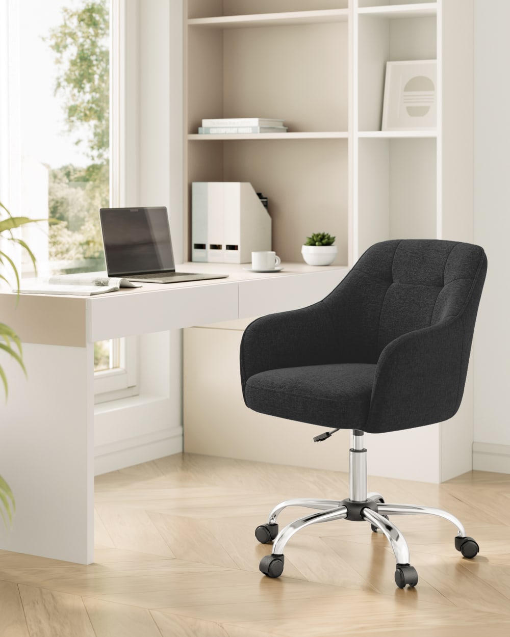 Chaise de bureau SONGMICS pivotante noire avec assise en tissu coton-lin — vue 3