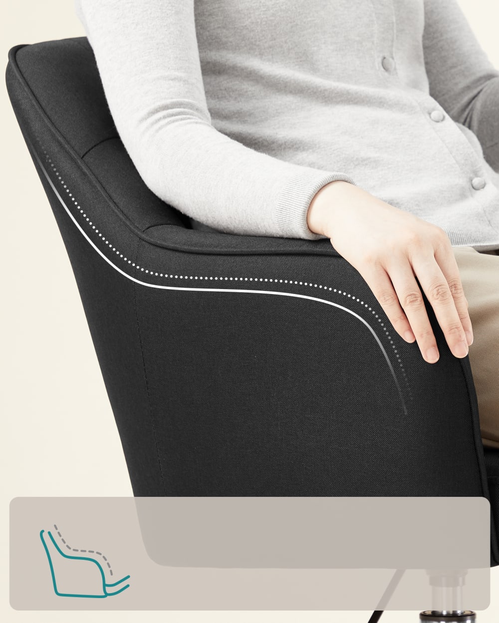 Chaise de bureau SONGMICS pivotante noire avec assise en tissu coton-lin — vue 4