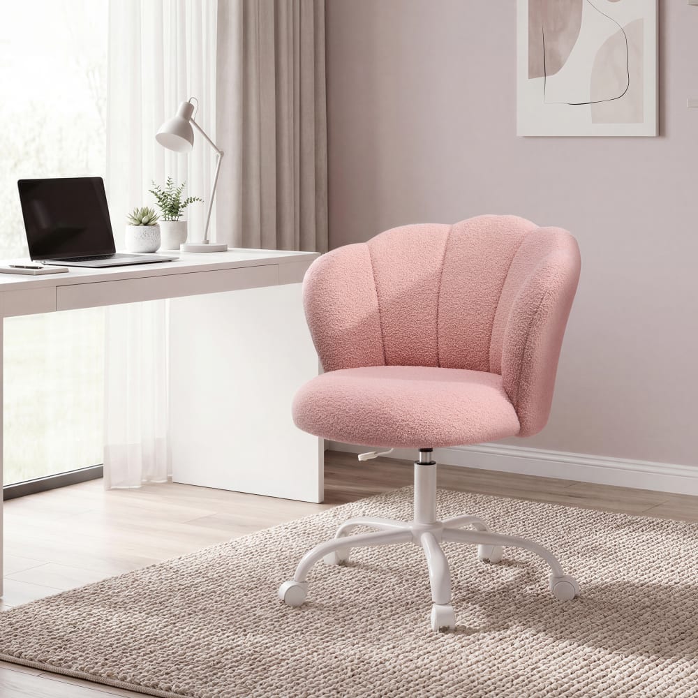 Chaise de bureau SONGMICS rose avec dossier pétale et roulettes — vue 2
