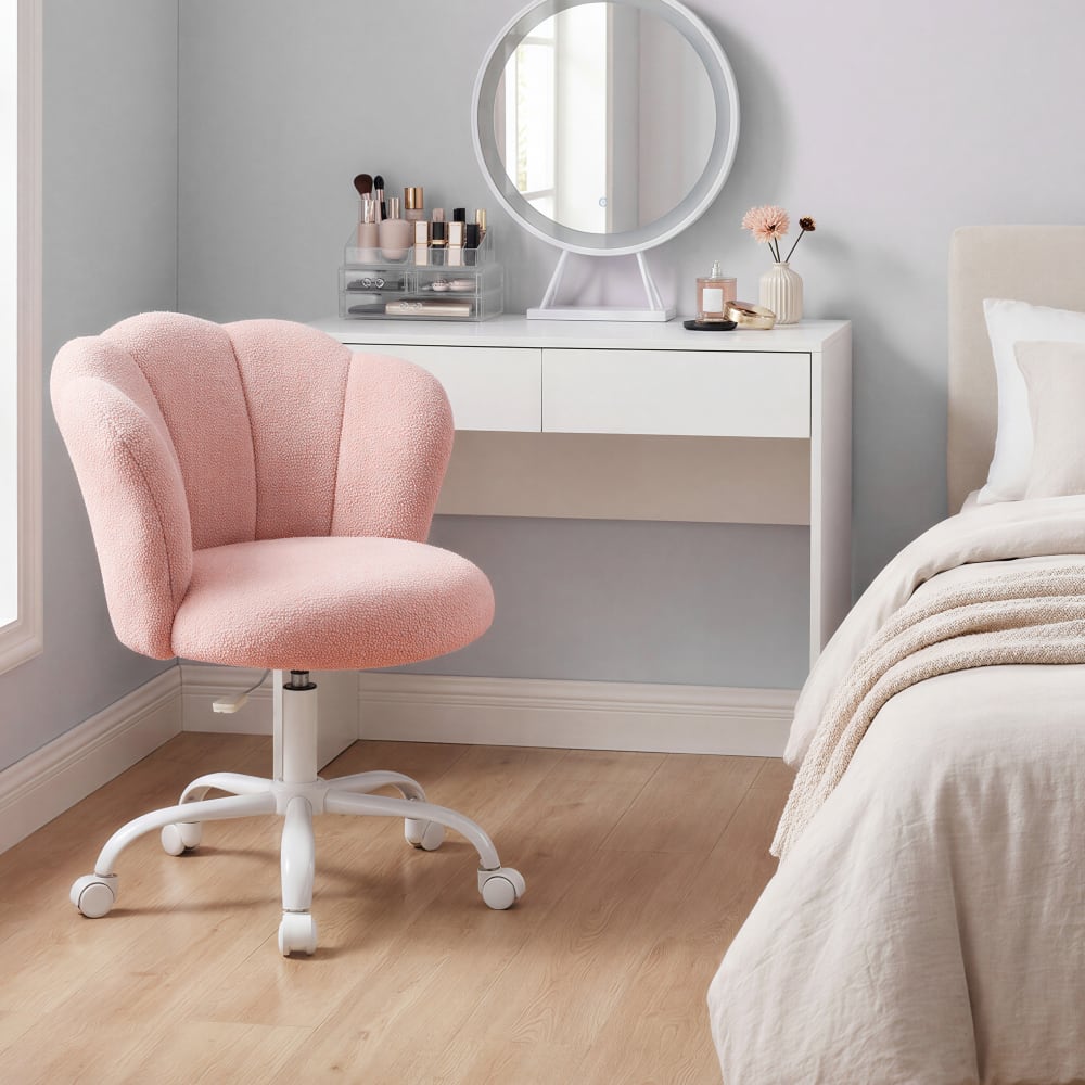 Chaise de bureau SONGMICS rose avec dossier pétale et roulettes — vue 3