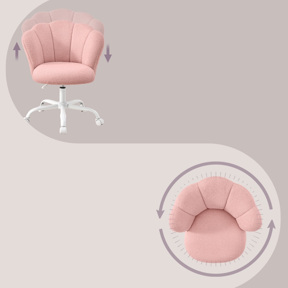 Chaise de bureau SONGMICS rose avec dossier pétale et roulettes — vue 4