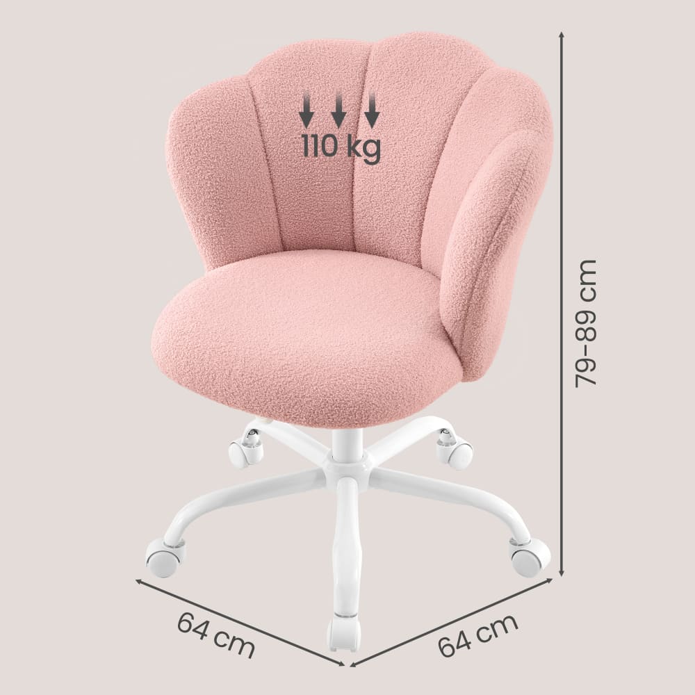 Chaise de bureau SONGMICS rose avec dossier pétale et roulettes — vue 5