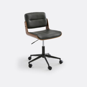 Fauteuil Mikel La Redoute Intérieurs noir avec placage noyer et cinq roulettes