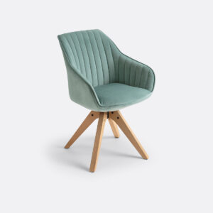 fauteuil de bureau Jimeo en velours céladon et piétement en hêtre