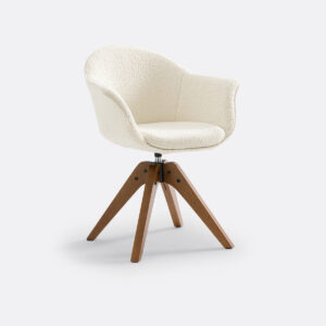 Fauteuil de bureau Melona en bouclette texturée avec piètement en hêtre