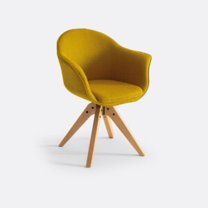 Fauteuil de bureau Melona rotatif en tissu avec piètement en hêtre massif