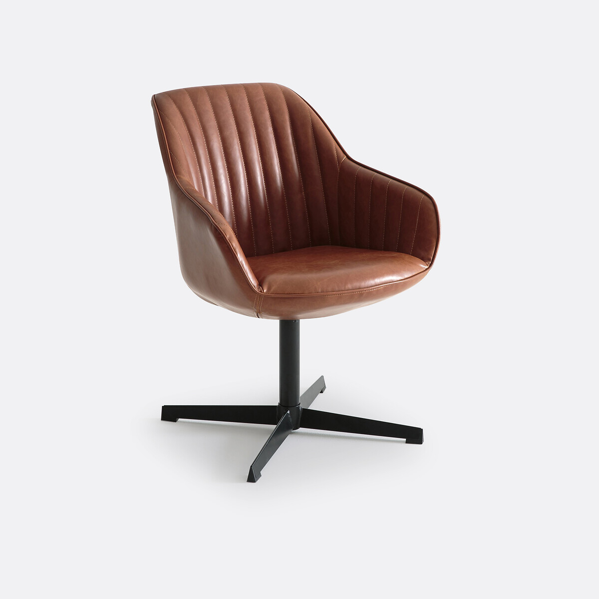 Fauteuil de bureau Hiba avec assise matelassée, dossier surpiqué et piètement noir