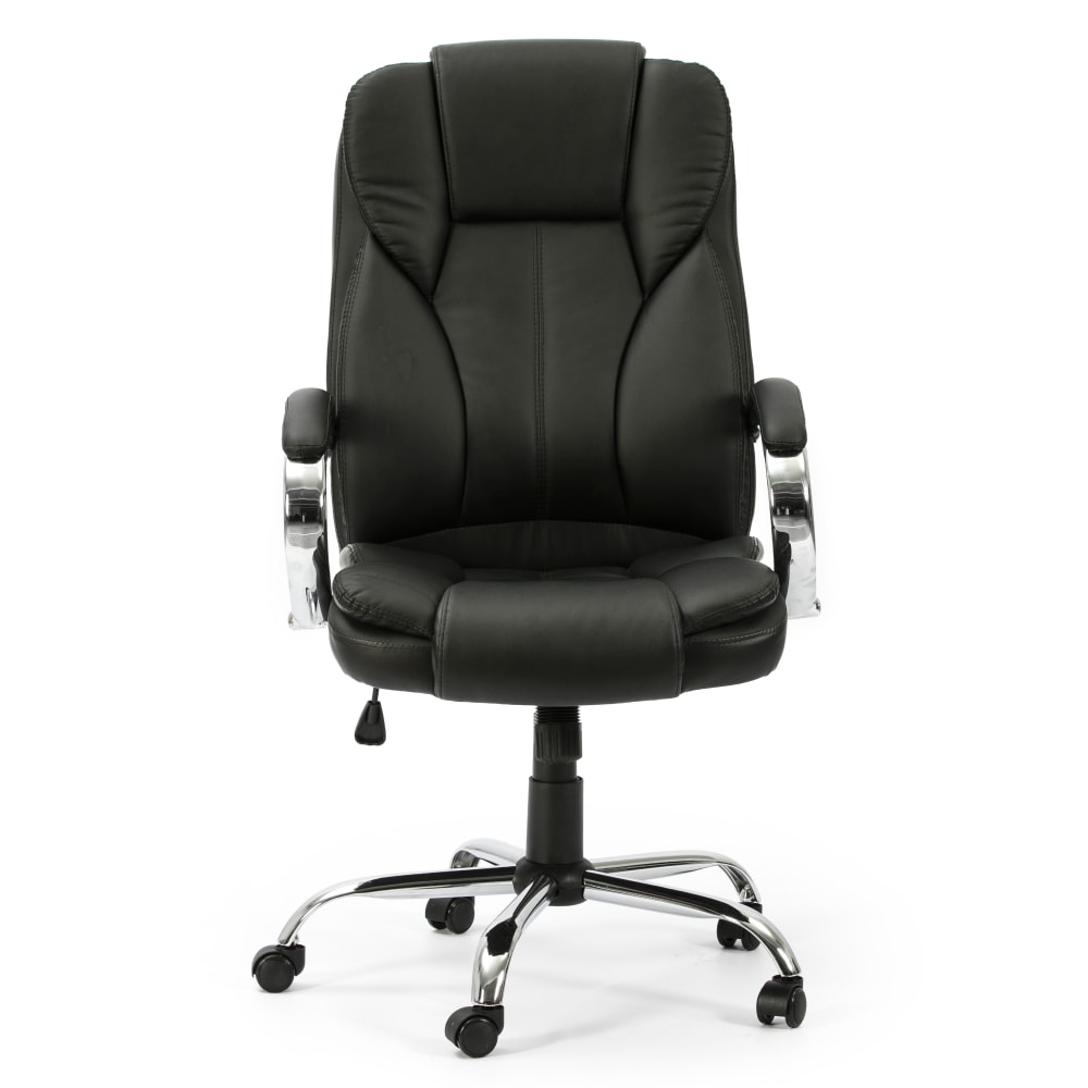 Fauteuil de bureau HOMN noir en similicuir avec accoudoirs chromés — vue 3