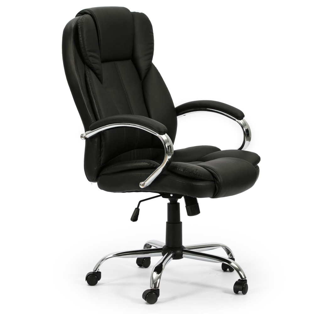 Fauteuil de bureau HOMN noir en similicuir avec accoudoirs chromés