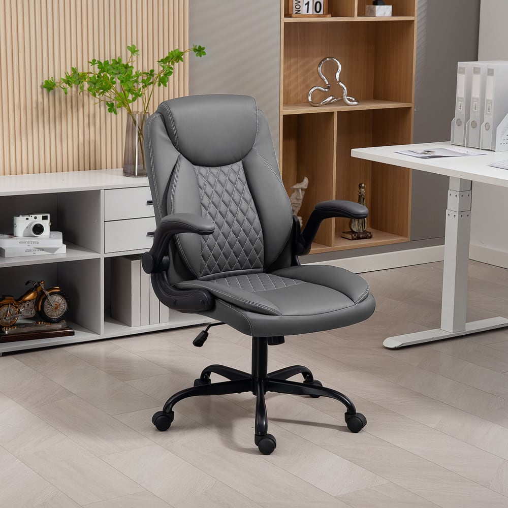 Fauteuil de bureau Homcom gris foncé avec accoudoirs relevables et roulettes — vue 3