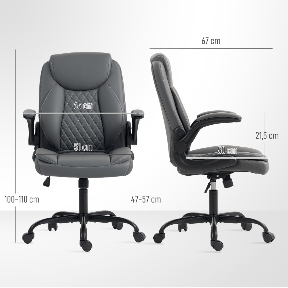 Fauteuil de bureau Homcom gris foncé avec accoudoirs relevables et roulettes — vue 4