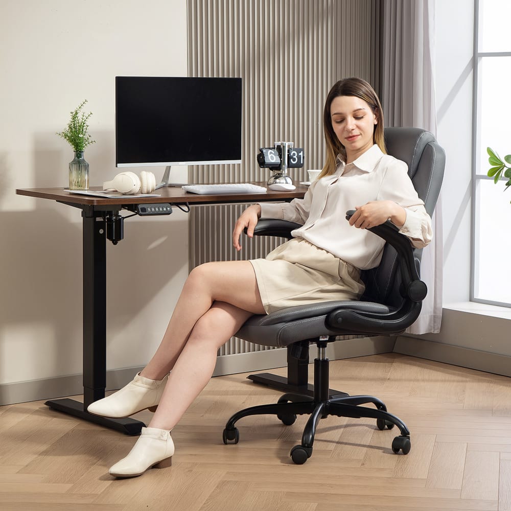 Fauteuil de bureau Homcom gris foncé avec accoudoirs relevables et roulettes — vue 5