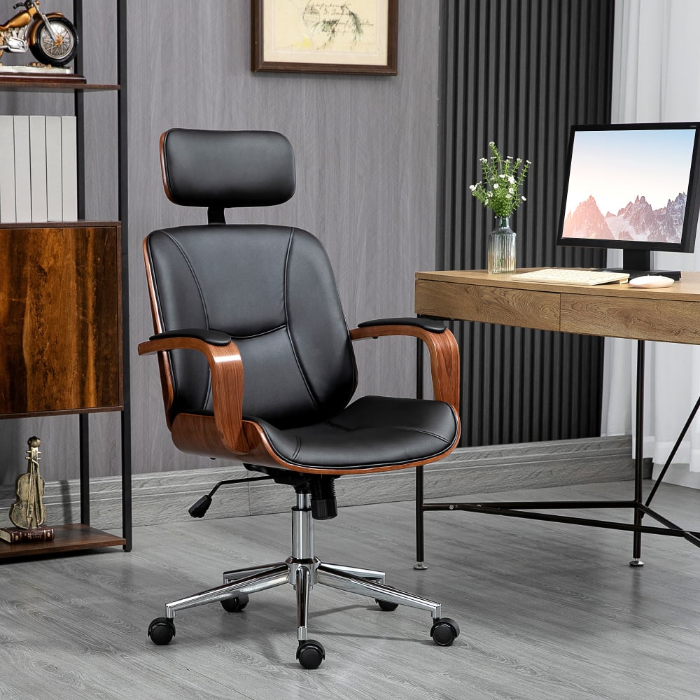 Fauteuil de bureau Vinsetto avec appui-tête amovible et finitions noyer — vue 3