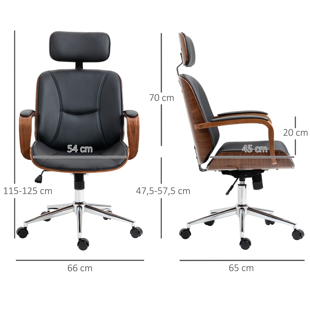 Fauteuil de bureau Vinsetto avec appui-tête amovible et finitions noyer — vue 4
