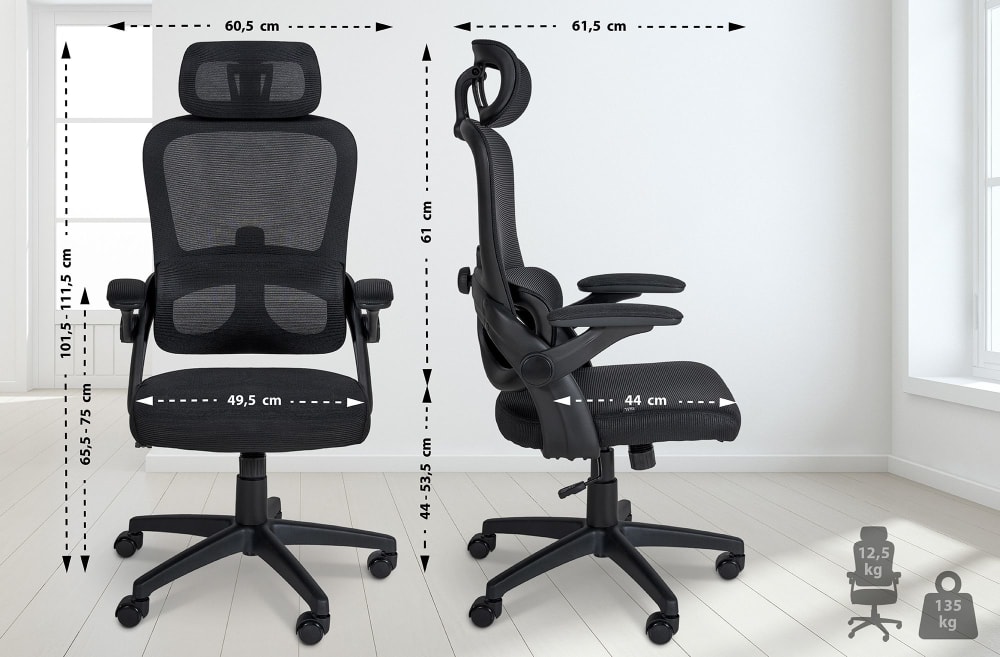 Fauteuil de bureau CLP Garston noir avec soutien lombaire et accoudoirs réglables — vue 2