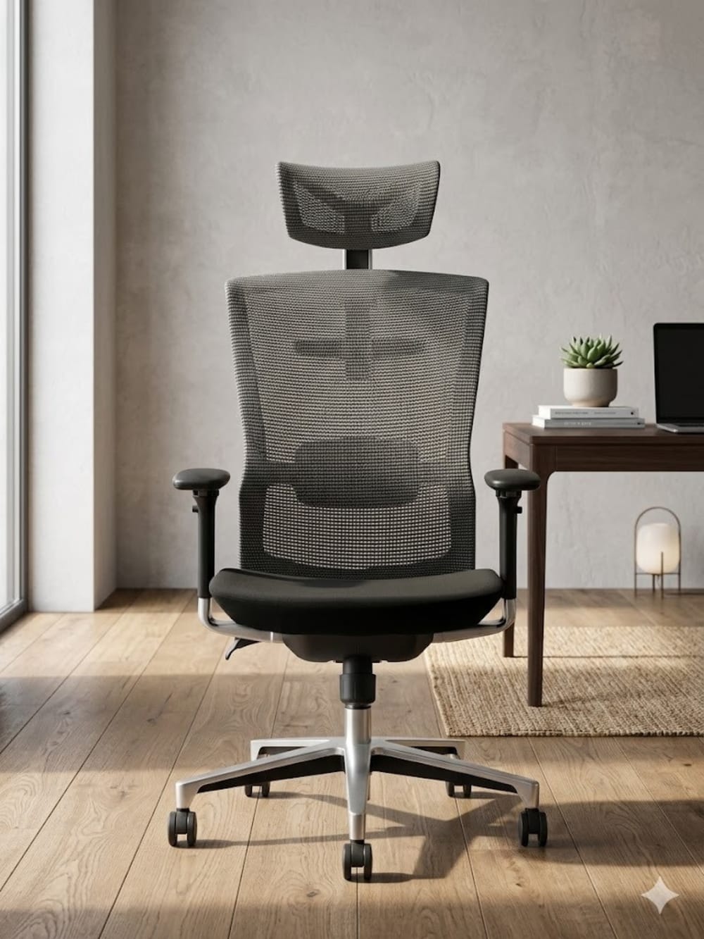 Fauteuil de bureau MSO en filet noir et gris avec structure en acier — vue 2