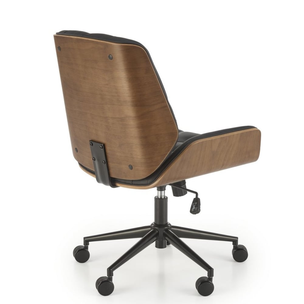 Fauteuil de bureau MSO noir en cuir avec structure effet noyer — vue 2