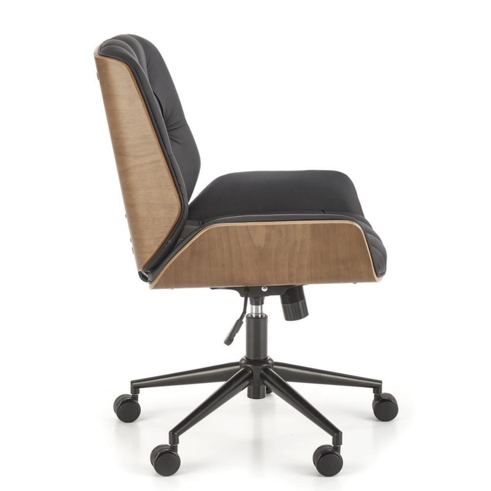 Fauteuil de bureau MSO noir en cuir avec structure effet noyer — vue 3