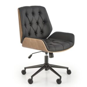 Fauteuil de bureau MSO noir en cuir avec structure effet noyer