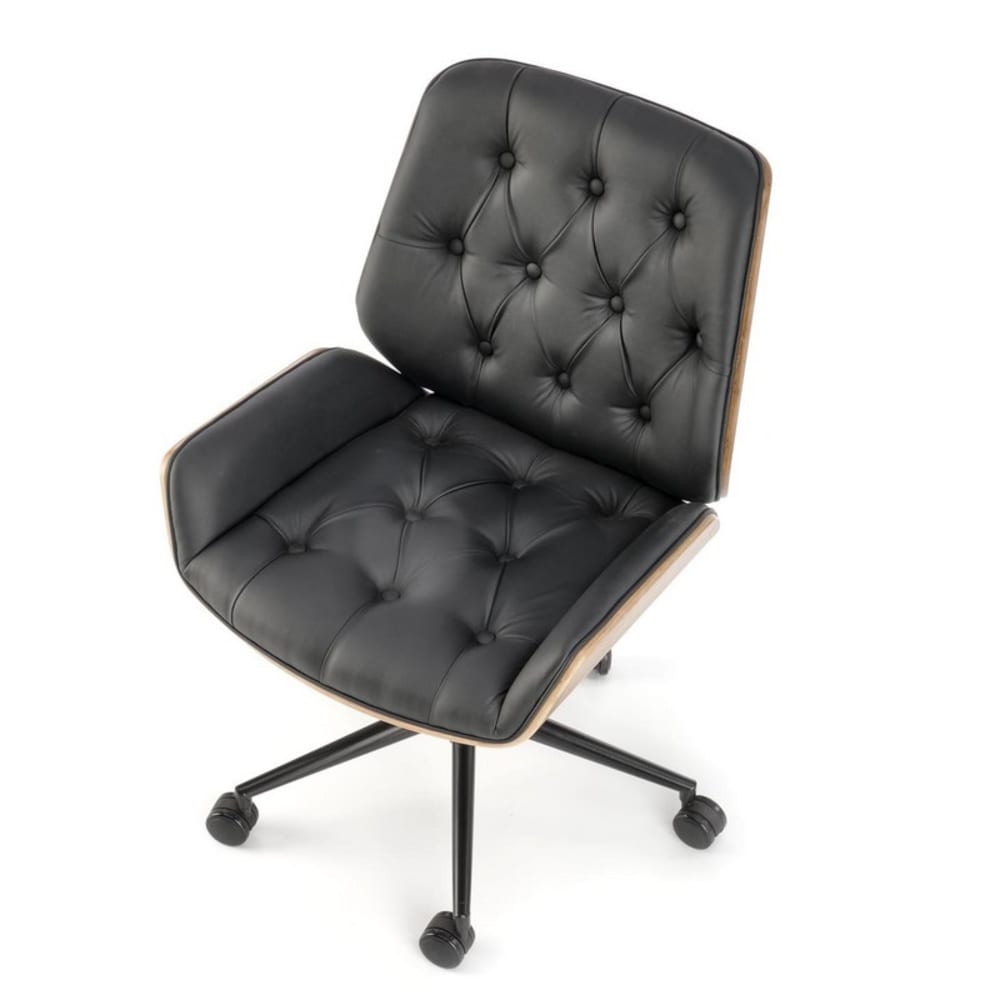 Fauteuil de bureau MSO noir en cuir avec structure effet noyer — vue 5