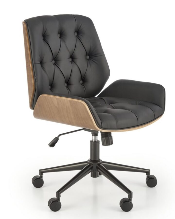 Fauteuil de bureau MSO noir en cuir avec structure effet noyer