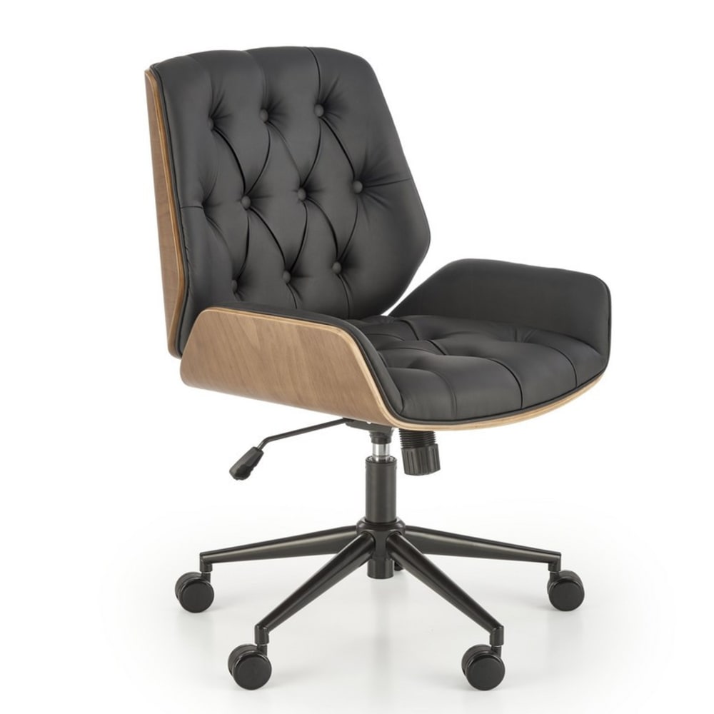 Fauteuil de bureau MSO noir en cuir avec structure effet noyer