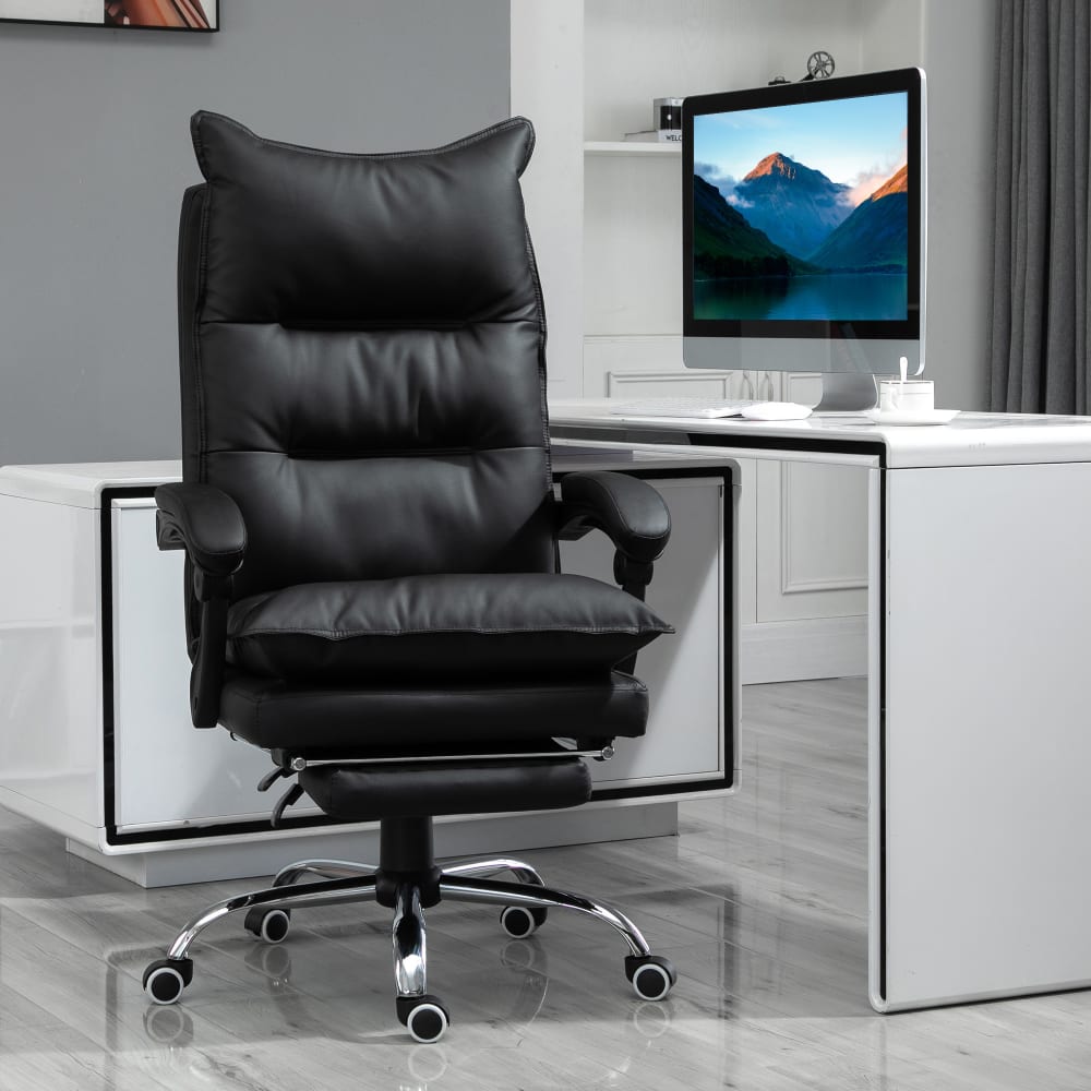 Fauteuil de bureau Vinsetto inclinable noir avec repose-pieds intégré et roulettes — vue 2