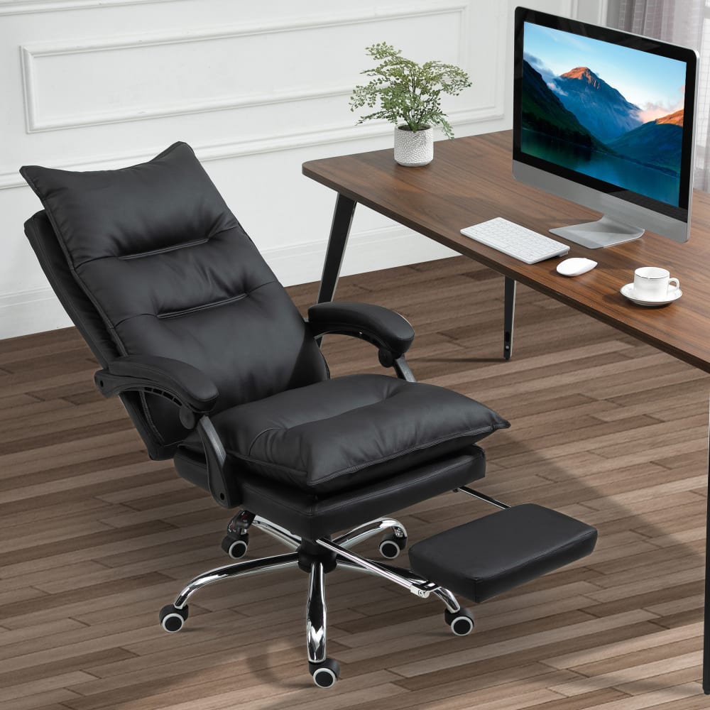 Fauteuil de bureau Vinsetto inclinable noir avec repose-pieds intégré et roulettes — vue 3
