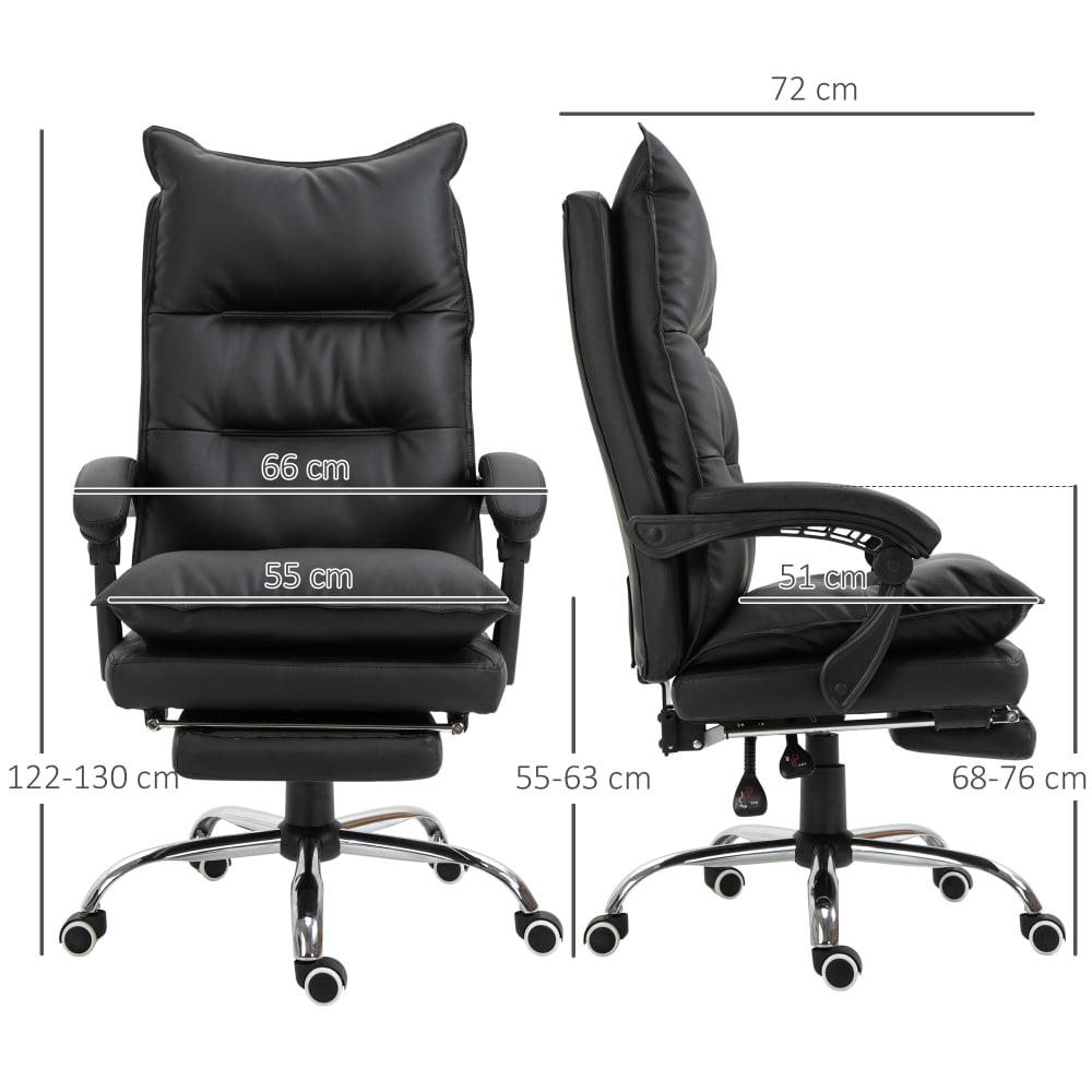 Fauteuil de bureau Vinsetto inclinable noir avec repose-pieds intégré et roulettes — vue 4