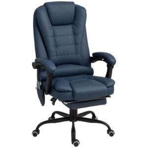 Fauteuil de bureau Vinsetto bleu avec repose-pieds rétractable et dossier inclinable