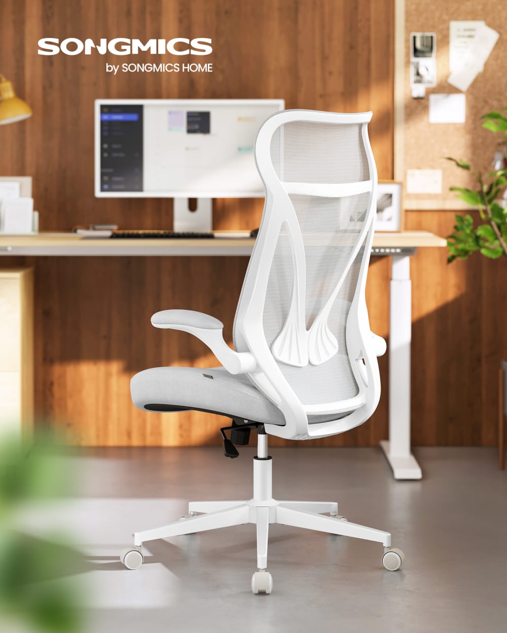 Fauteuil de bureau SONGMICS gris avec dossier ergonomique et accoudoirs pliables — vue 2