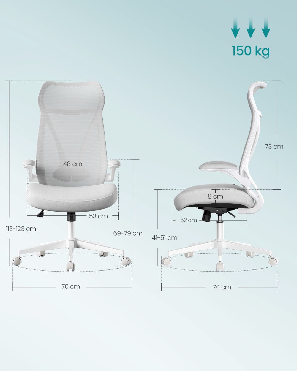 Fauteuil de bureau SONGMICS gris avec dossier ergonomique et accoudoirs pliables — vue 5