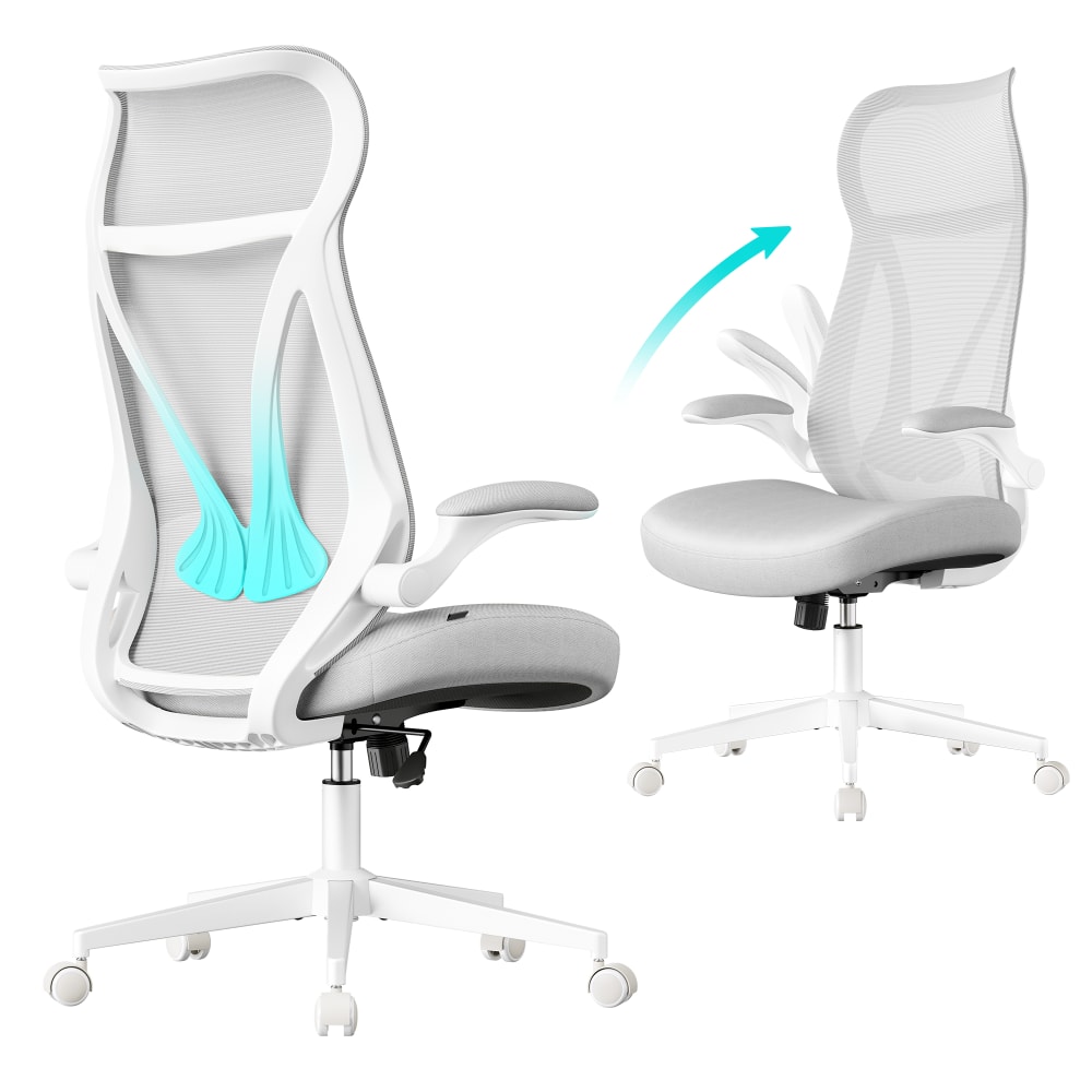 Fauteuil de bureau SONGMICS gris avec dossier ergonomique et accoudoirs pliables