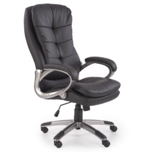 Fauteuil de bureau MSO en cuir noir avec structure en acier chromé