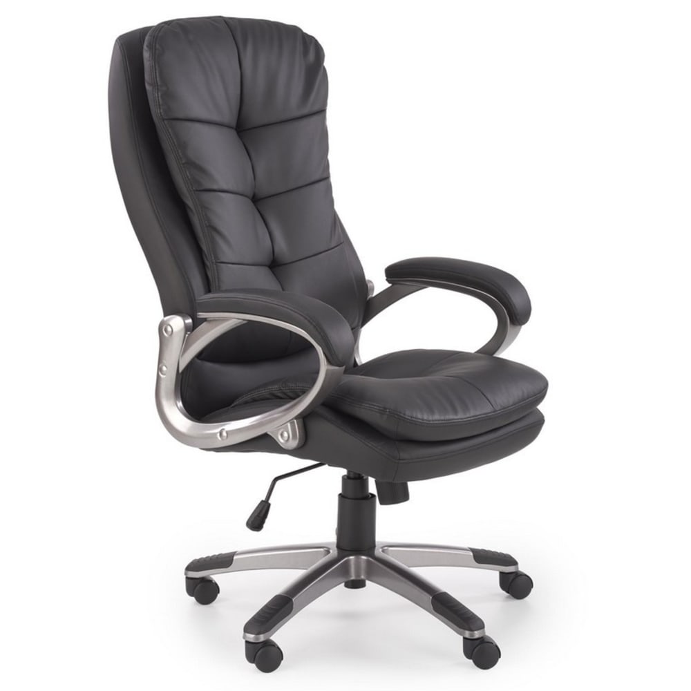 Fauteuil de bureau MSO en cuir noir avec structure en acier chromé