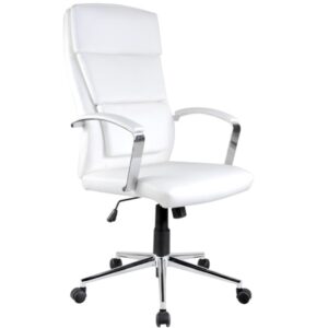 Fauteuil de bureau MSO blanc avec pieds en acier, vu de face