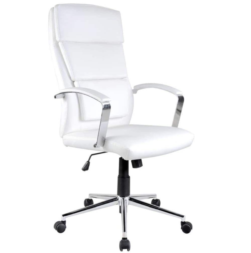 Fauteuil de bureau MSO blanc avec pieds en acier, vu de face
