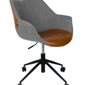 Fauteuil de bureau Zuiver Doulton gris et brun avec accoudoirs rembourrés