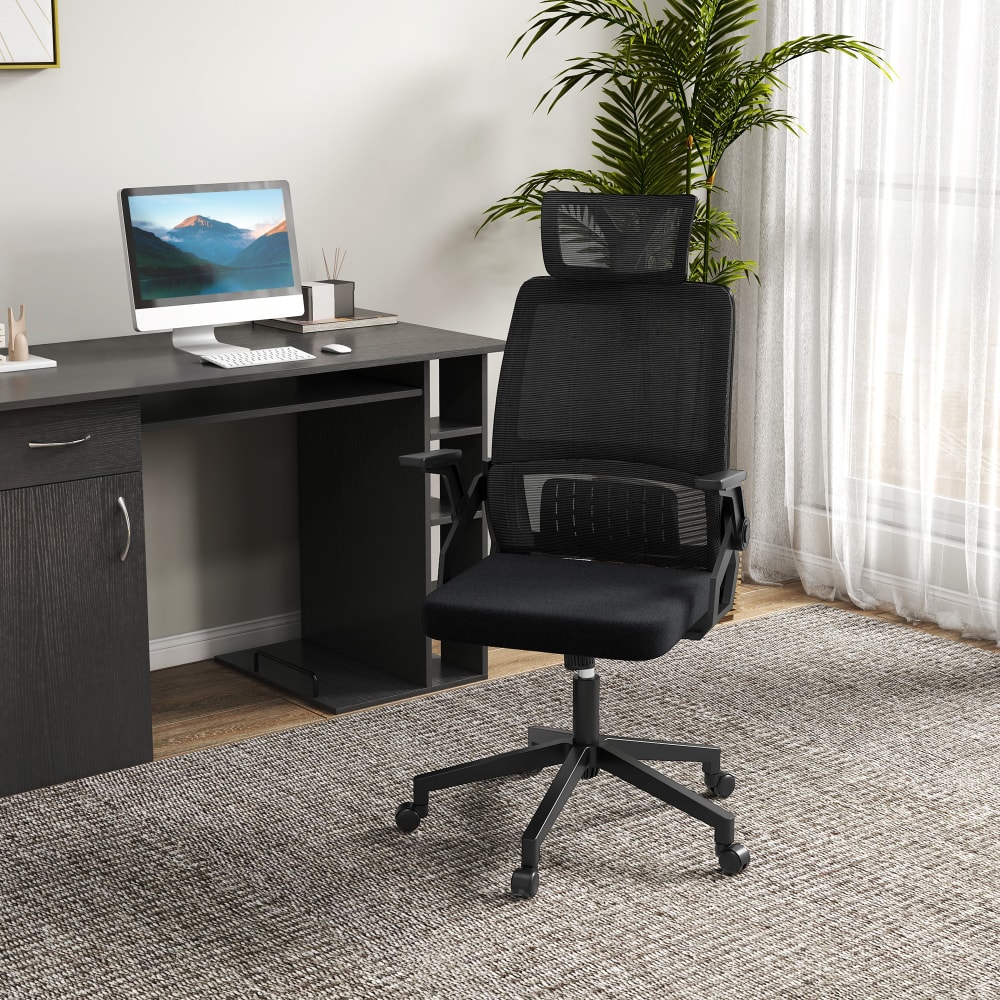Fauteuil de bureau Vinsetto noir avec dossier en maille et appui-tête réglable — vue 2