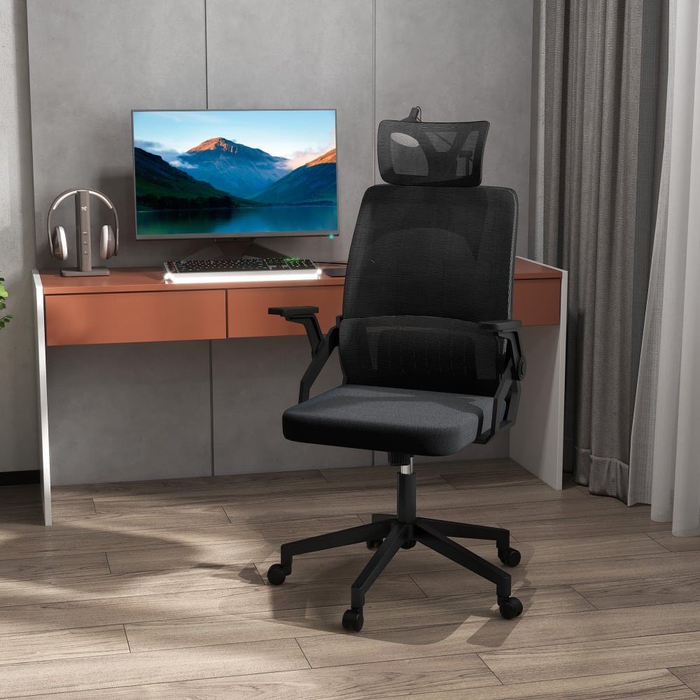 Fauteuil de bureau Vinsetto noir avec dossier en maille et appui-tête réglable — vue 3