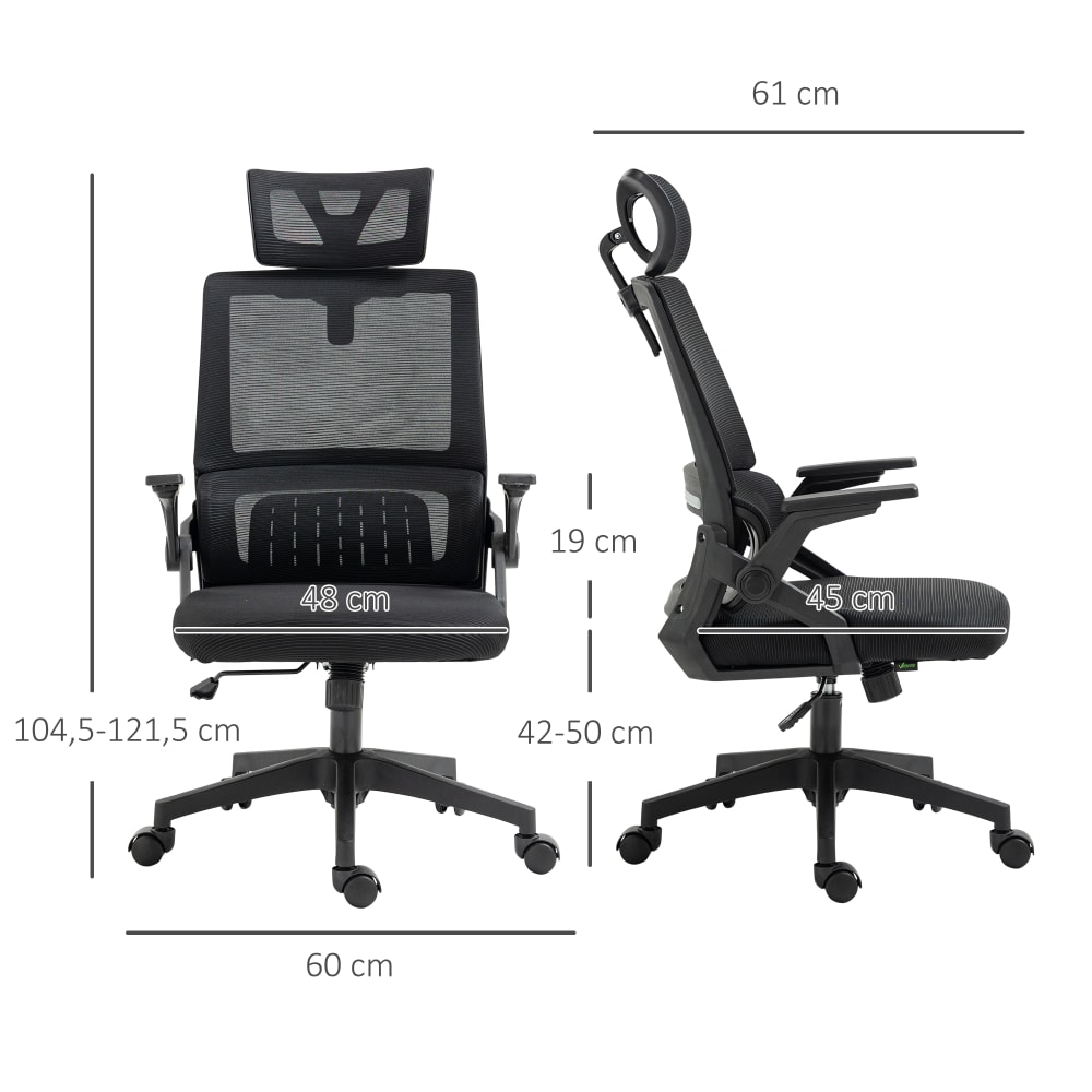Fauteuil de bureau Vinsetto noir avec dossier en maille et appui-tête réglable — vue 4