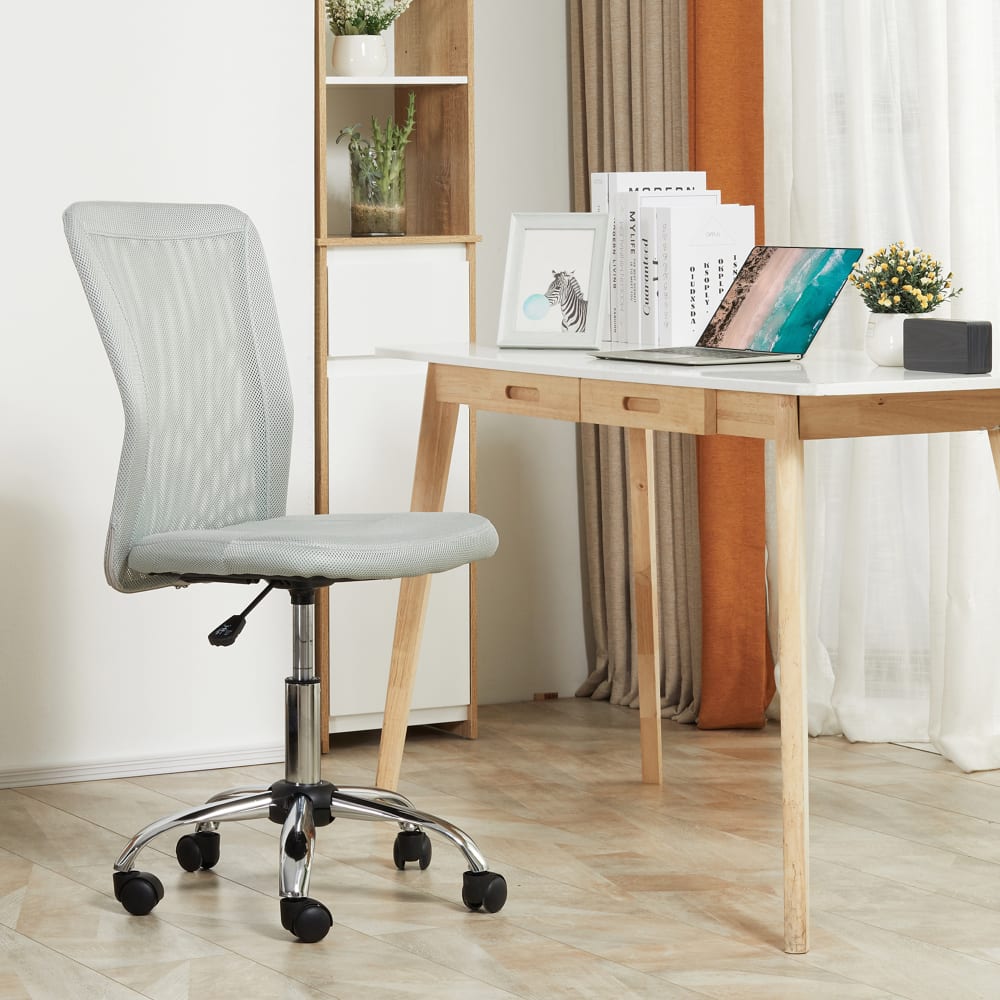 Fauteuil de bureau ergonomique Vinsetto gris avec dossier en maille et piètement chromé — vue 2