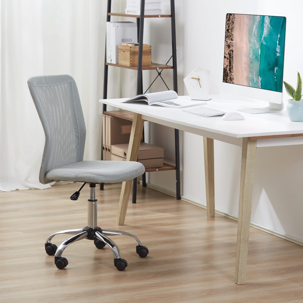 Fauteuil de bureau ergonomique Vinsetto gris avec dossier en maille et piètement chromé — vue 3