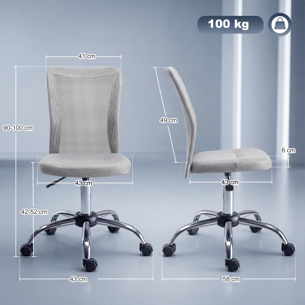 Fauteuil de bureau ergonomique Vinsetto gris avec dossier en maille et piètement chromé — vue 4