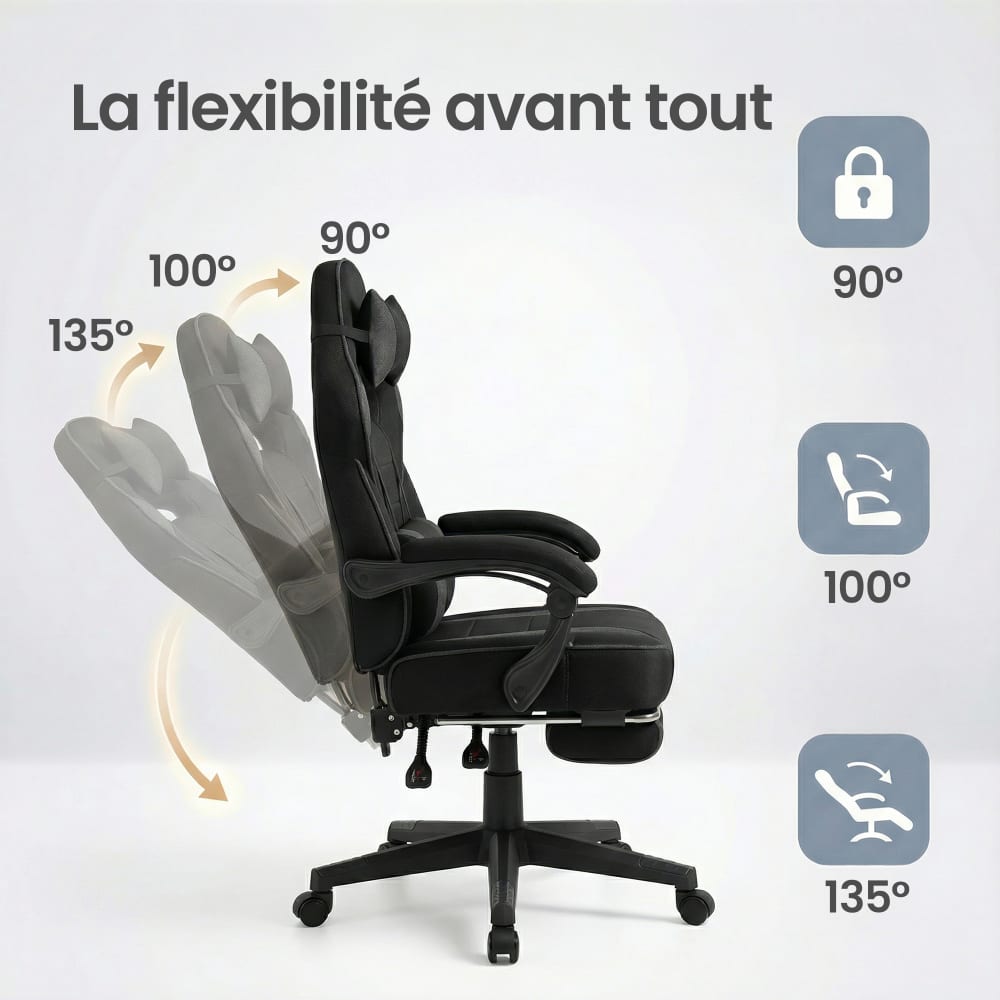 Fauteuil de bureau SONGMICS noir et gris avec dossier rembourré réglable — vue 5