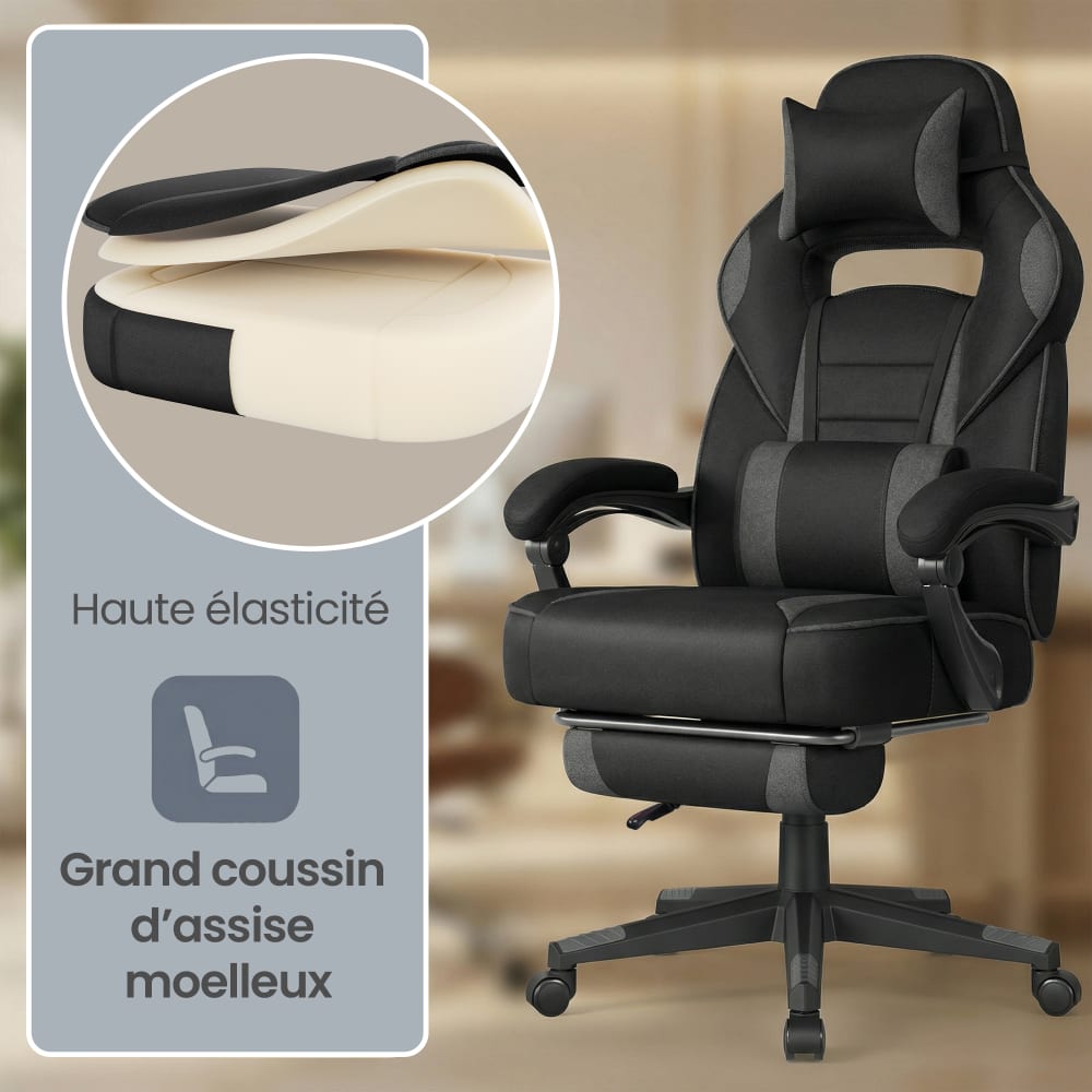 Fauteuil de bureau SONGMICS noir et gris avec dossier rembourré réglable — vue 6